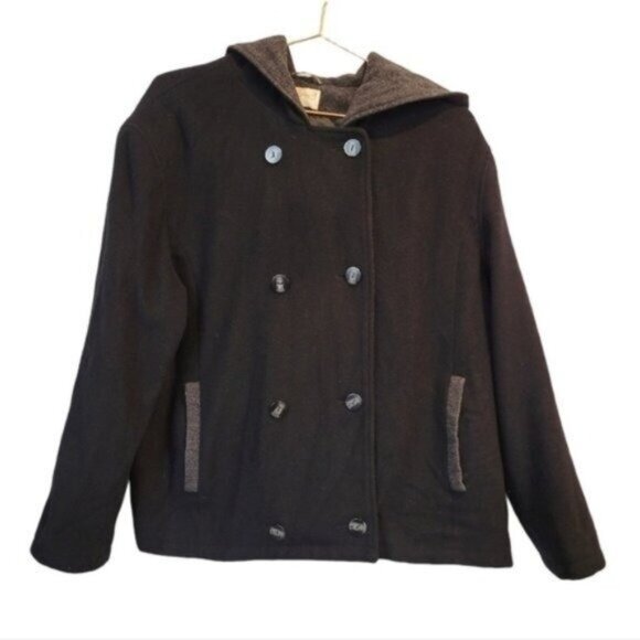 Sandro | 100% Pure Wool Double Breasted Coat Jacket Black Gray - Picture 1 of 6